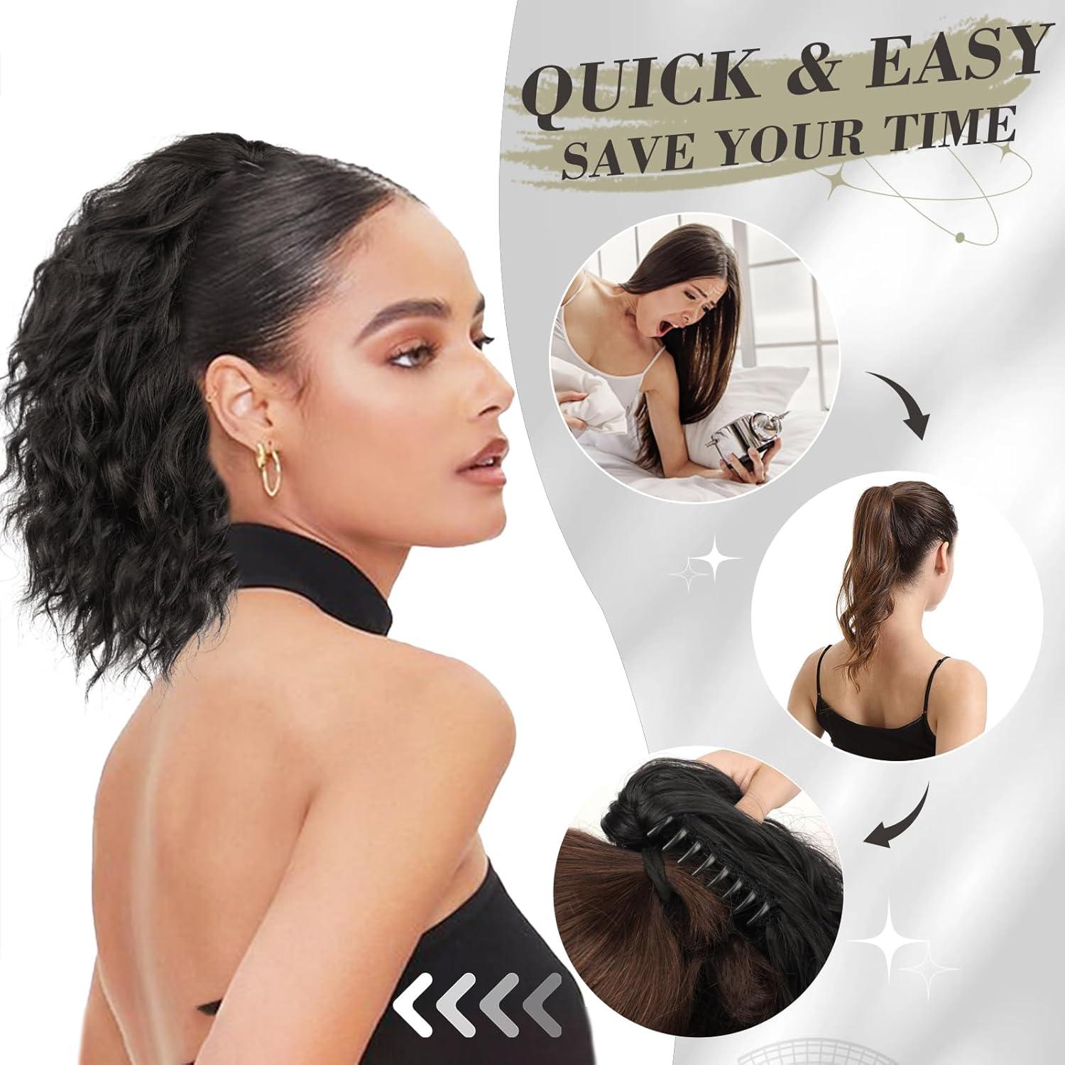 30CM Schwarz Synthetik Pferdeschwanz Haarverlängerung Damen