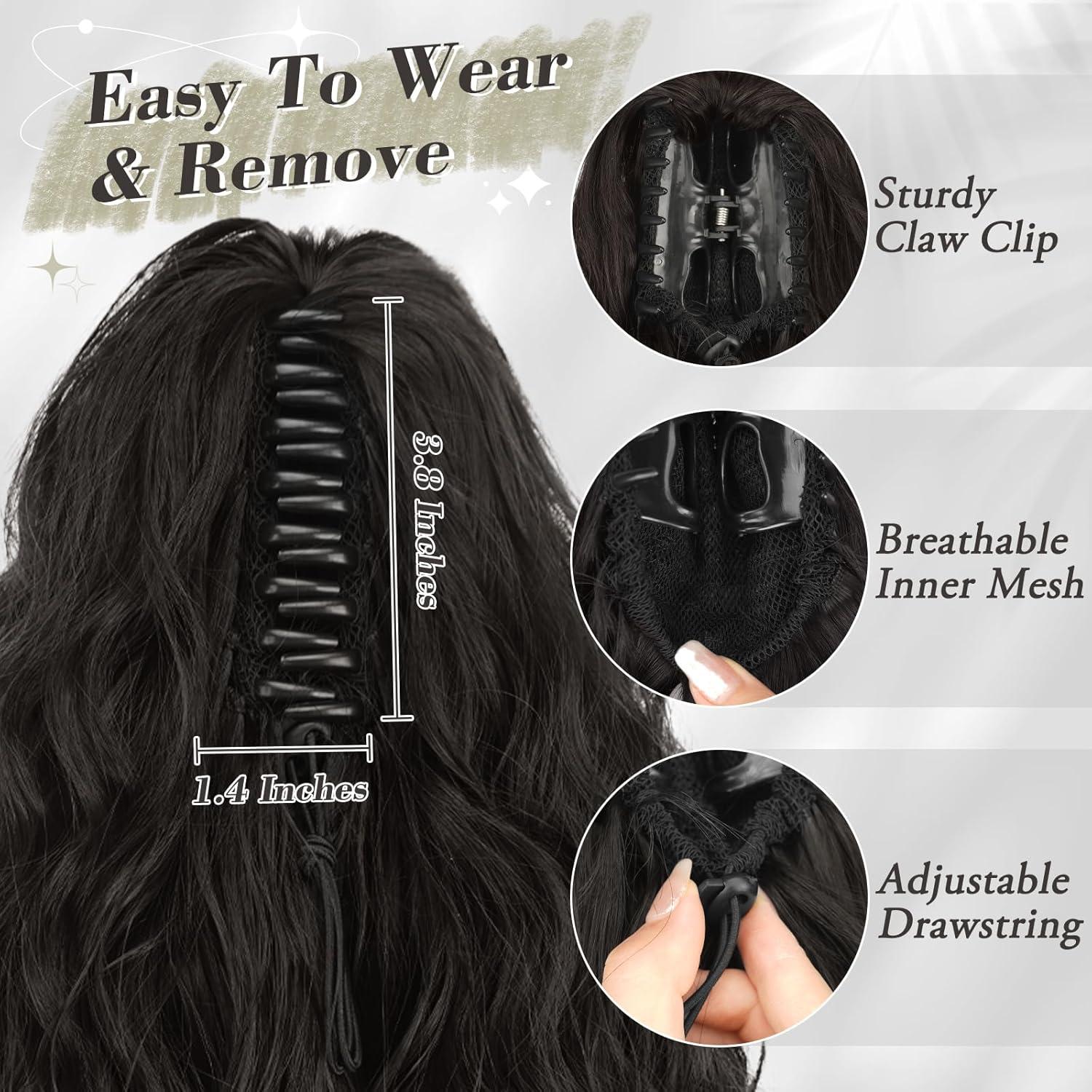 30cm Schwarz Welliger Pferdeschwanz Haarverlängerung Damen