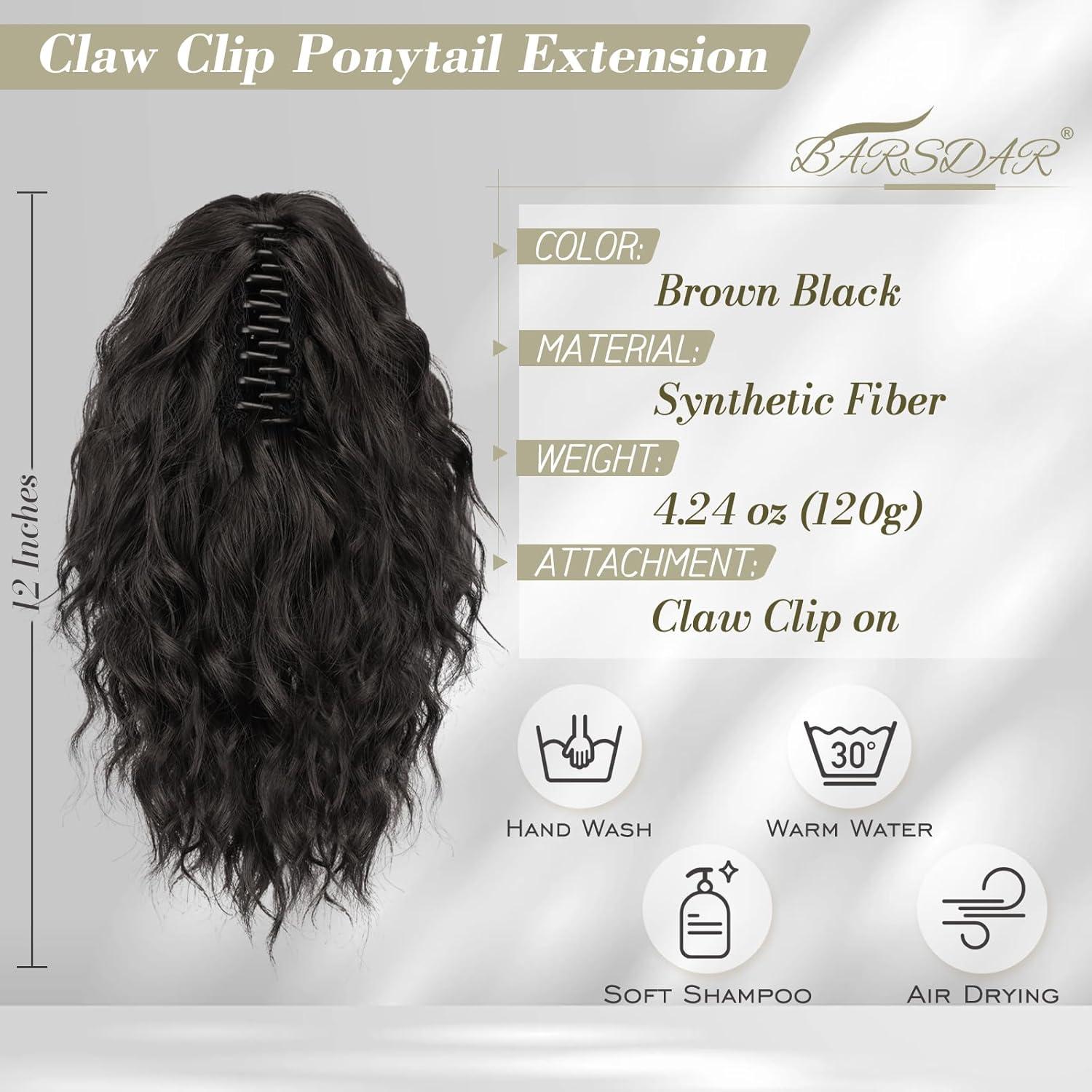 30CM Schwarze Braune Wellige Pferdeschwanzverlängerung Clip