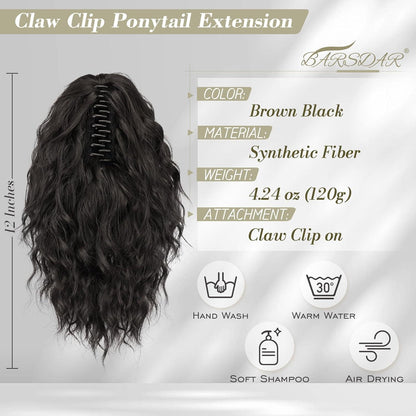 30CM Schwarze Braune Wellige Pferdeschwanzverlängerung Clip
