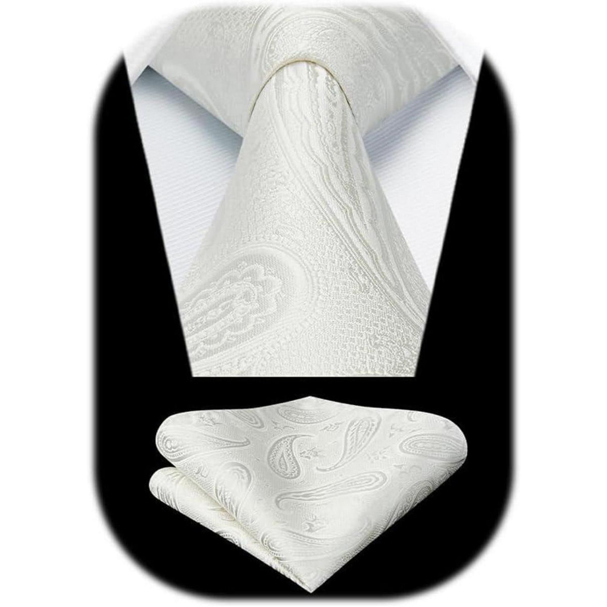 Herren Krawatte & Einstecktuch Set Paisley Beige