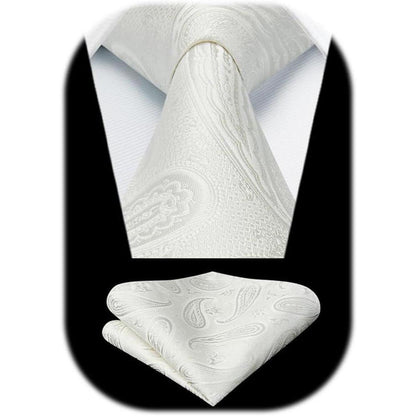 Herren Krawatte & Einstecktuch Set Paisley Beige