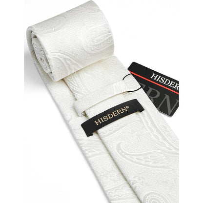 Herren Krawatte & Einstecktuch Set Paisley Beige
