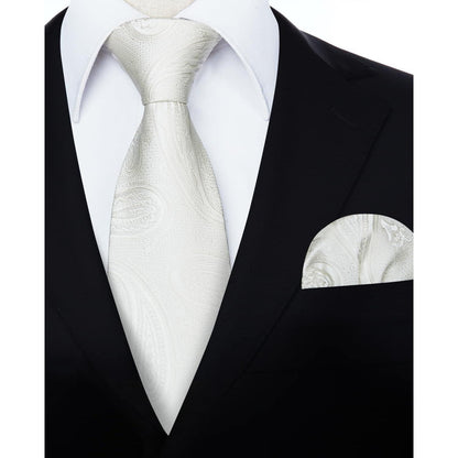 Herren Krawatte & Einstecktuch Set Paisley Beige