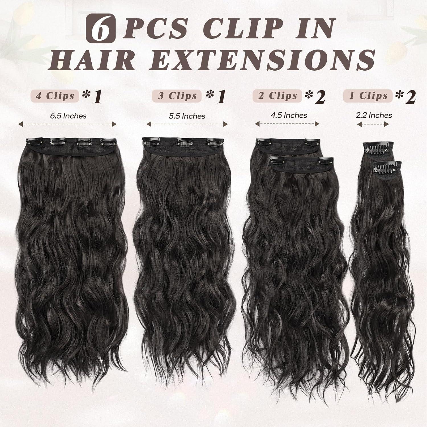 Clip-in Haarverlängerung Schwarz Braun 50CM Wellig 6-teilig