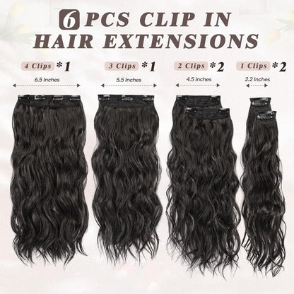 Clip-in Haarverlängerung Schwarz Braun 50CM Wellig 6-teilig