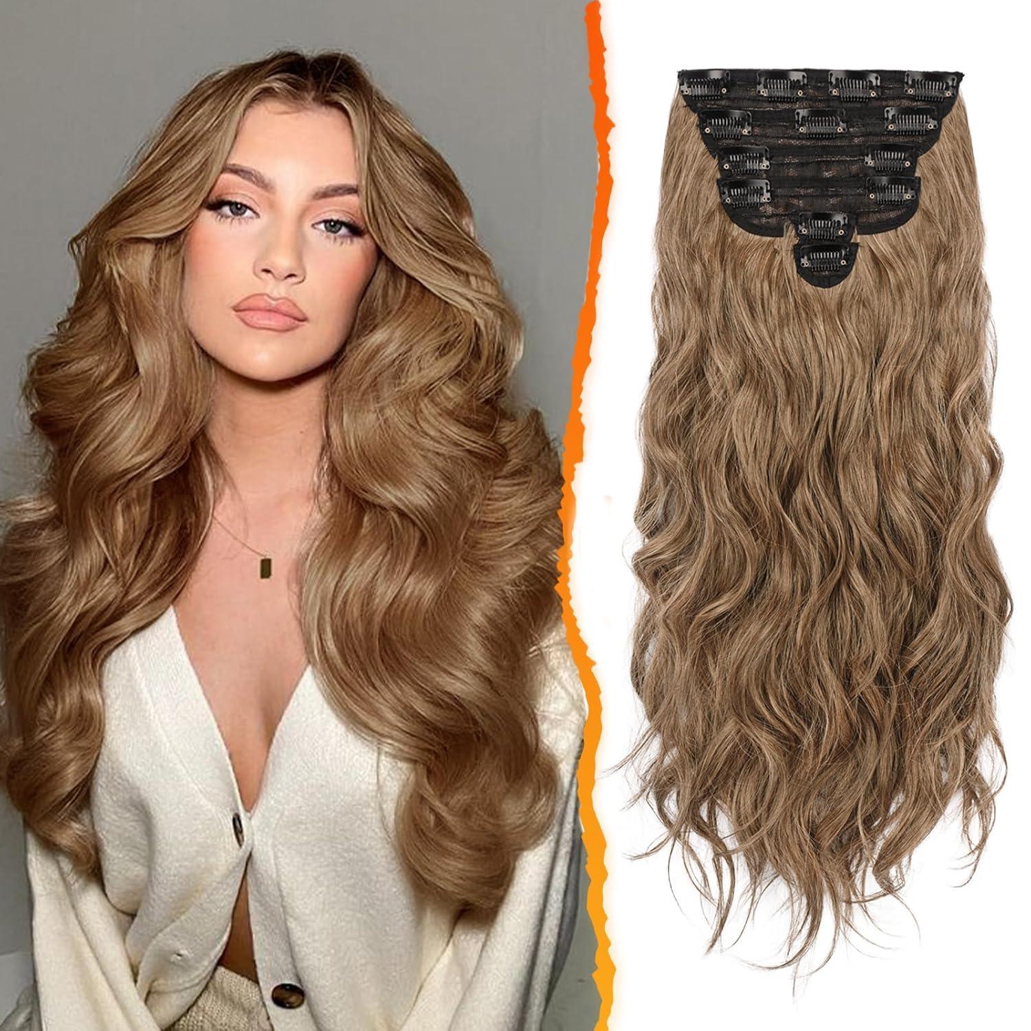 Clip in Haarverlängerung 50CM Lang Braun Wellig Haarextension 6-teilig