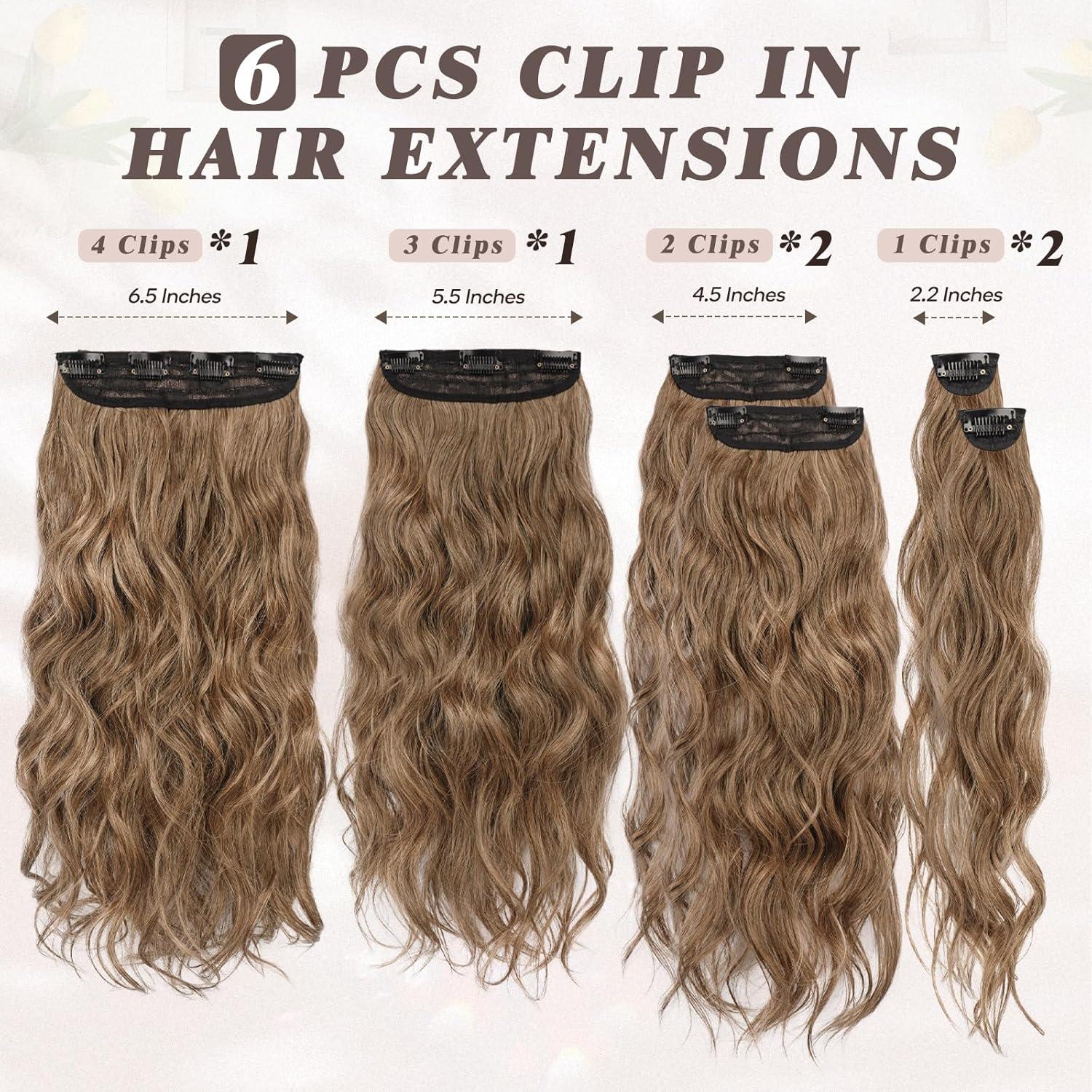 Clip in Haarverlängerung 50CM in Braun Wellenförmig 6-teilig