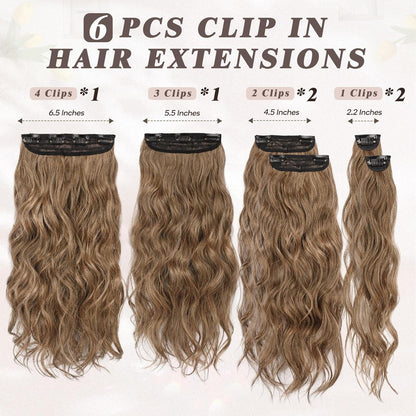 Clip in Haarverlängerung 50CM in Braun Wellenförmig 6-teilig