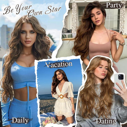 Clip in Haarverlängerung 50CM Lang Wellig Braun 6PCs Synthetisch