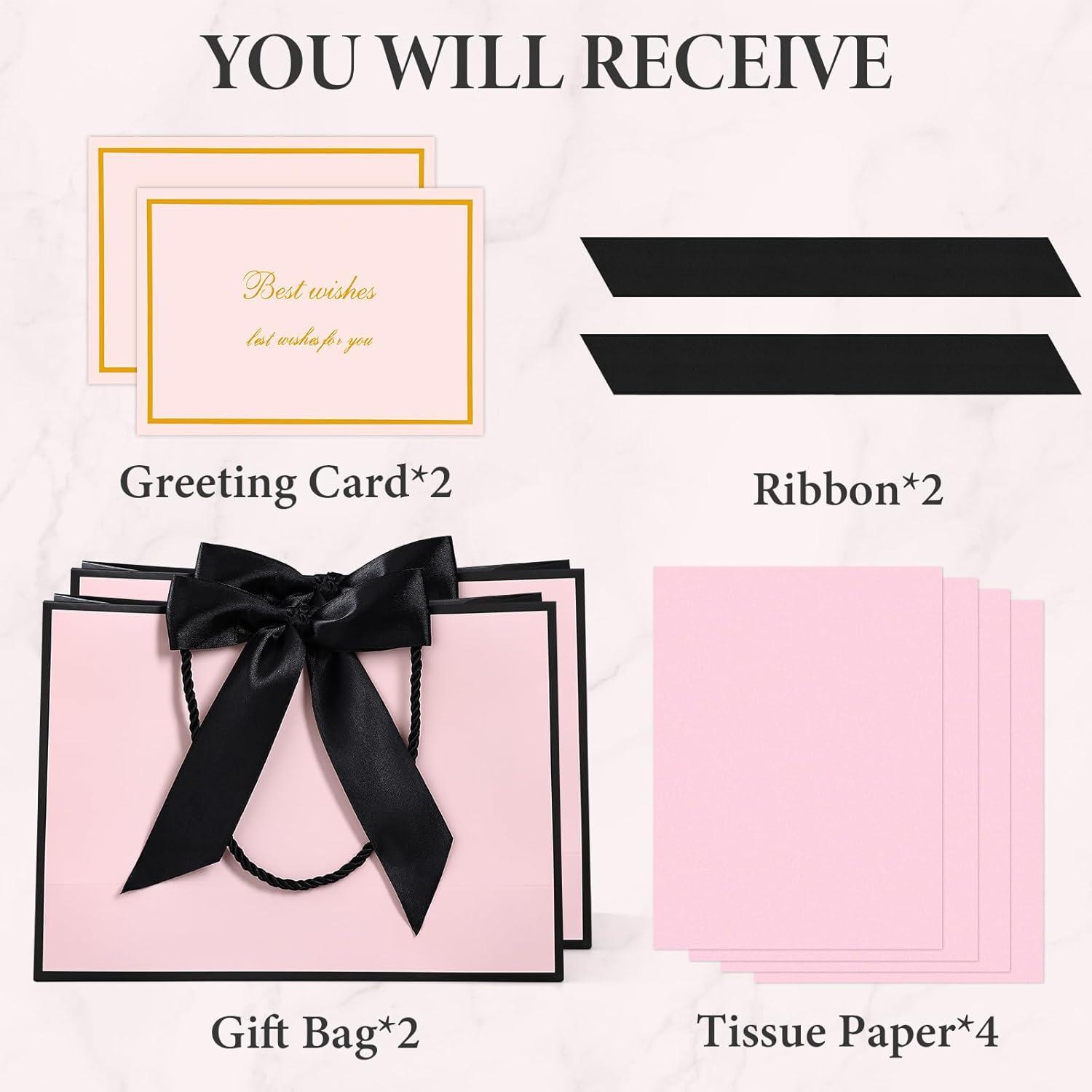 Geschenktüten mit Henkel - 2x Geschenktasche + 2x Grußkarten