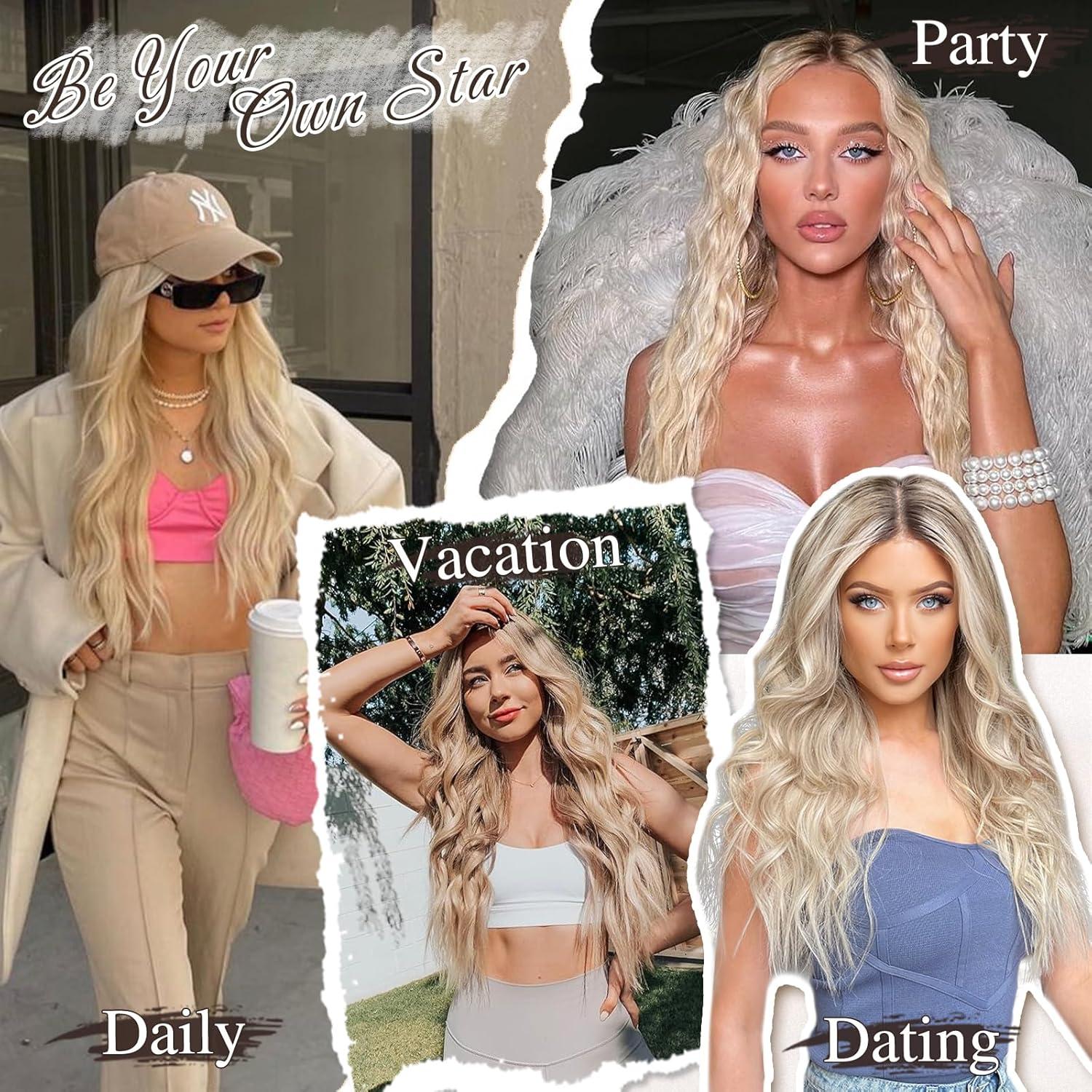 Damen Clip in Haarverlängerung Blond 50CM Lang Wellig.synthetic Voller Kopf