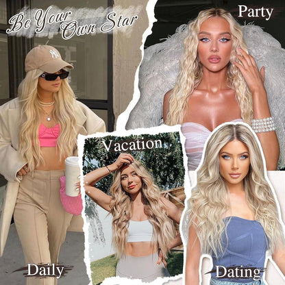 Damen Clip in Haarverlängerung Blond 50CM Lang Wellig.synthetic Voller Kopf