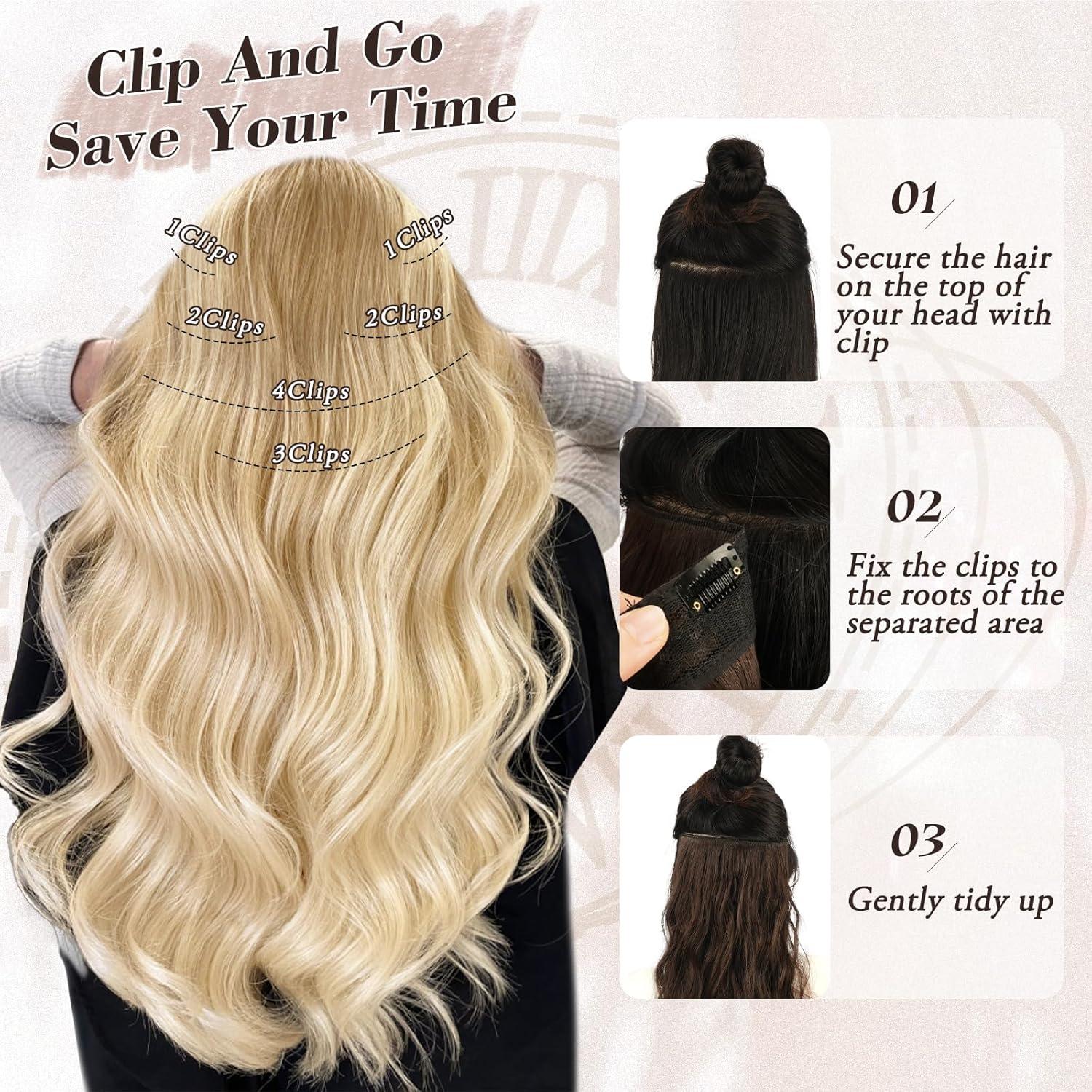 Clip in Haarverlängerung 6-teilig Blond 50cm für Damen