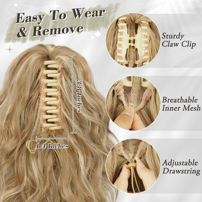 Blonde 30CM Wellige Pferdeschwanz Verlängerung Clip Haarteil Extensions