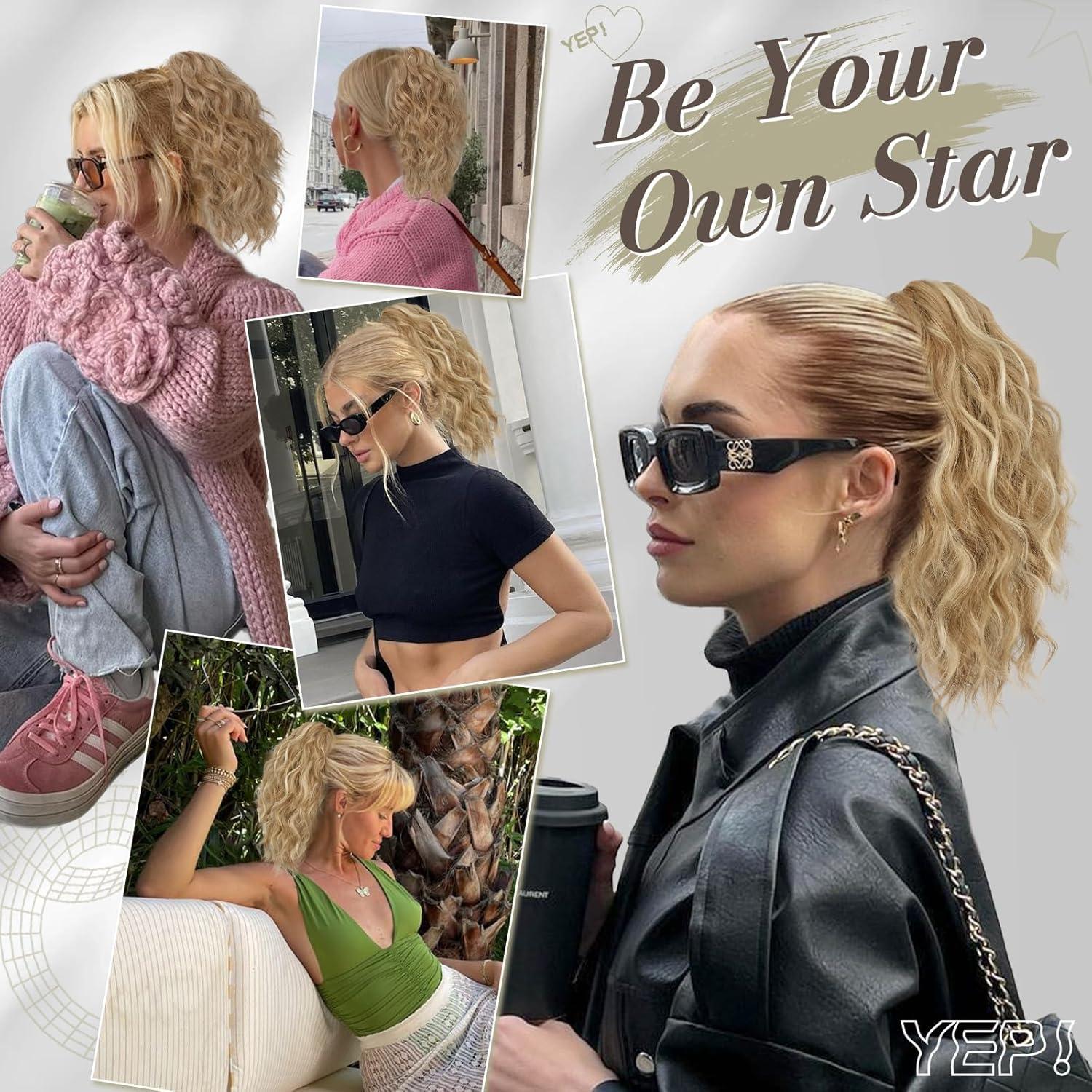 Blonde Clip Pferdeschwanzverlängerung 30CM, Kurz & Wellig, Damen
