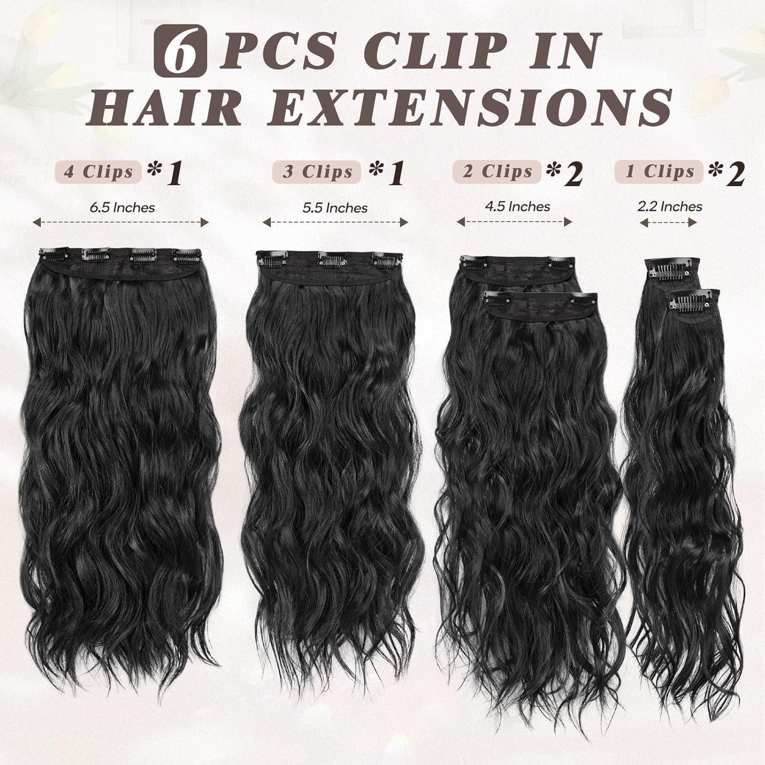 Schwarz Clip in Haarverlängerung 50CM Lang Wellig Haar