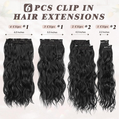 Schwarz Clip in Haarverlängerung 50CM Lang Wellig Haar