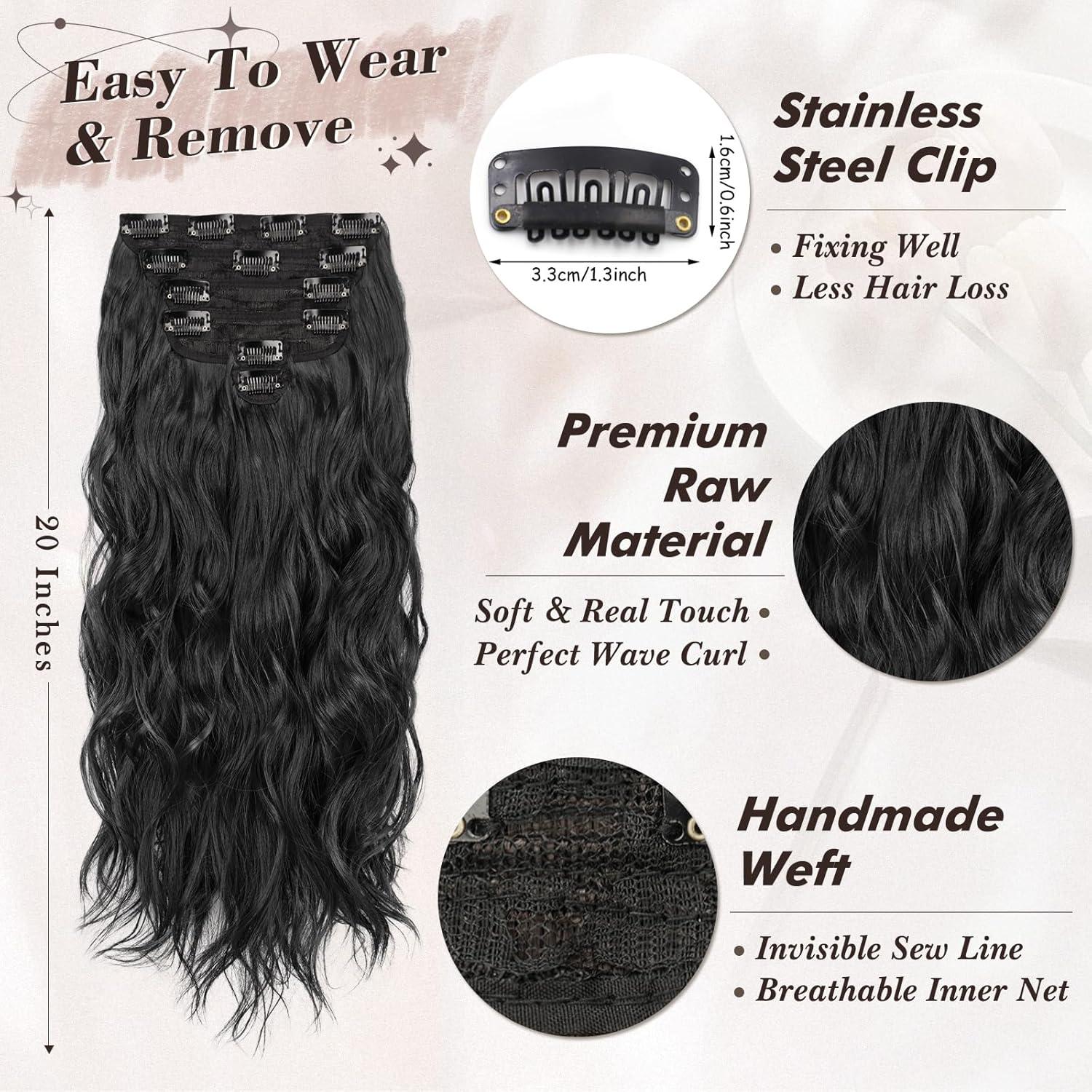 Clip in Haarverlängerung Schwarz 50cm Wellig Halloween Haarteil