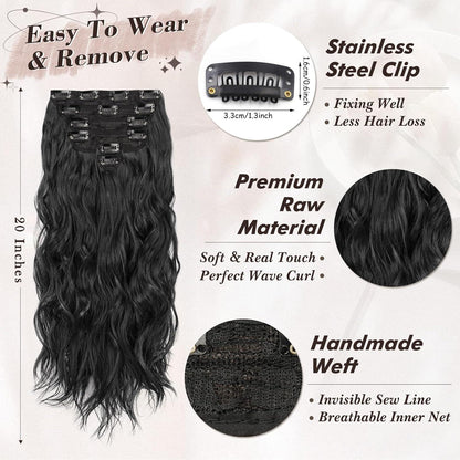 Clip in Haarverlängerung Schwarz 50cm Wellig Halloween Haarteil