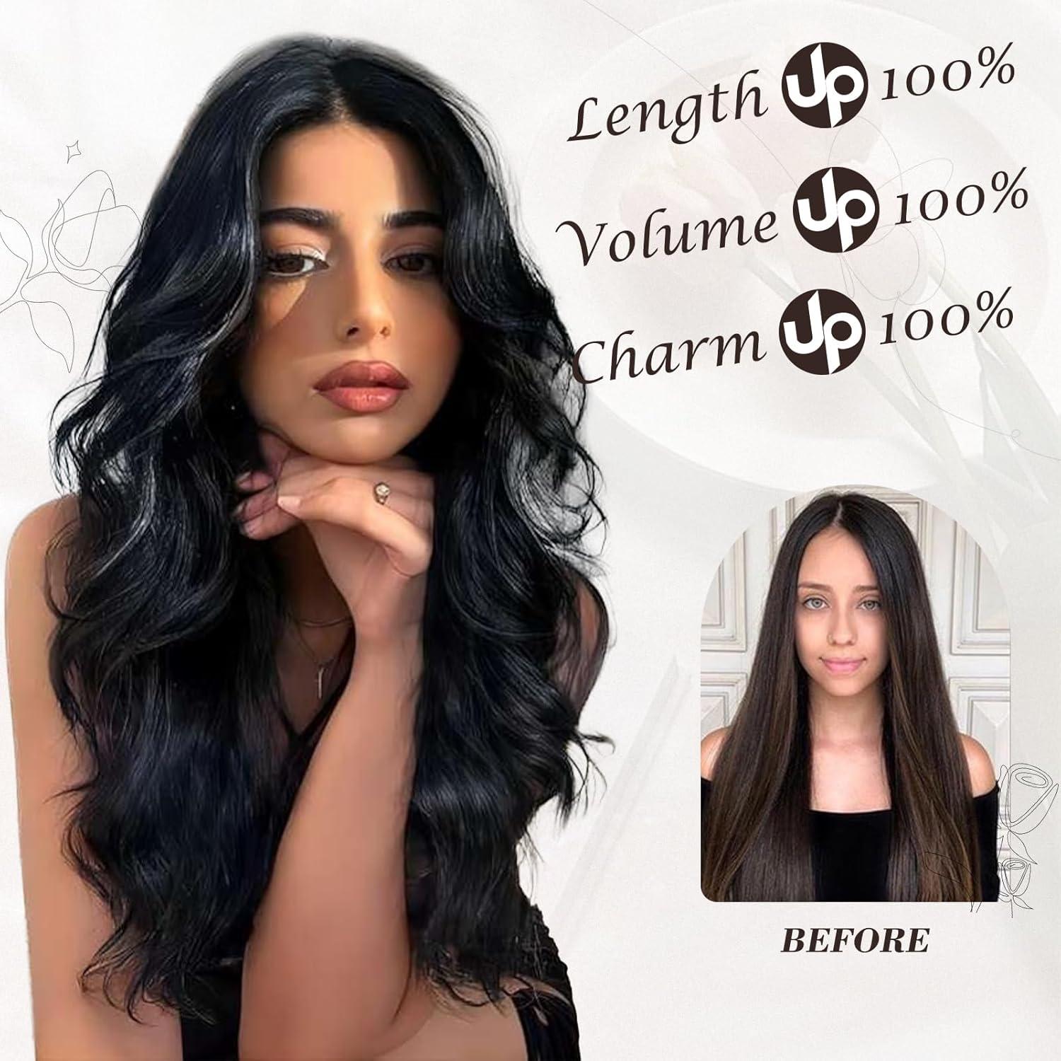 Clip-In Haarverlängerung Schwarz 50cm Wellig 6-teilig