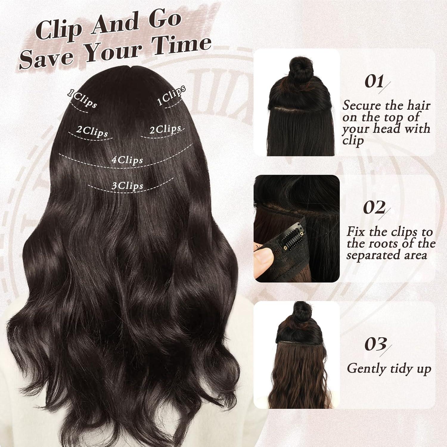 Schwarze Clip-In Haarverlängerung 50CM Lang Wellig 6-teilig