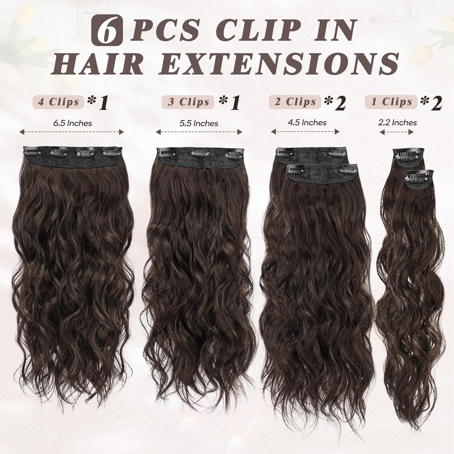 Clip in Haarverlängerung 50CM Wellig Braun 6PCs Haarteil