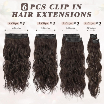 Clip in Haarverlängerung 50CM Wellig Braun 6PCs Haarteil