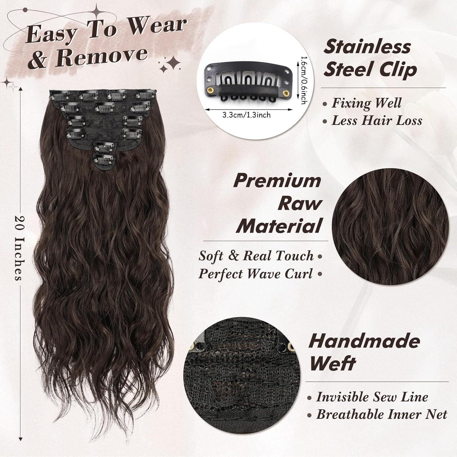 Clip in Haarverlängerung 50CM Wellig Braun 6PCs Extensions