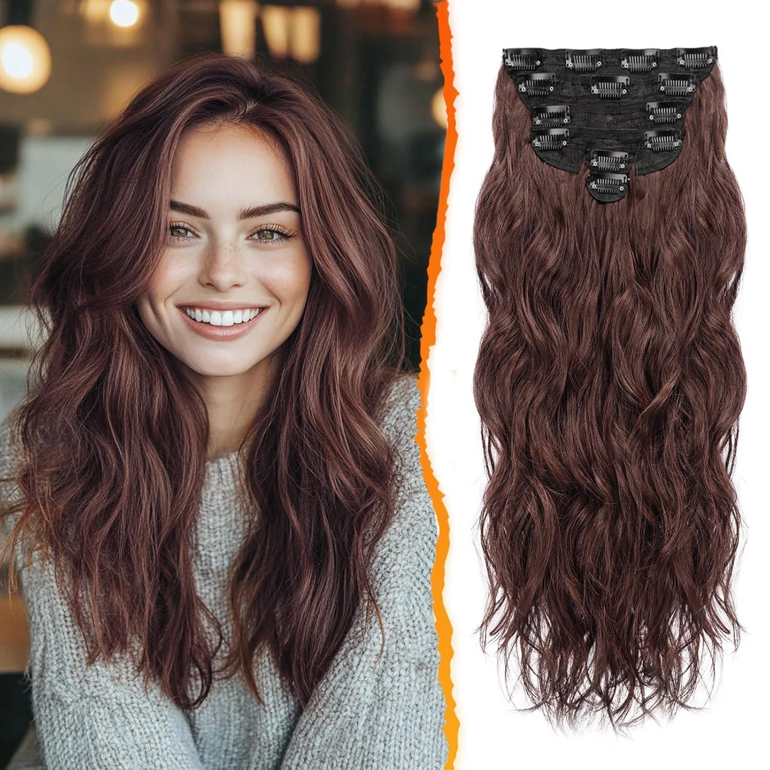 Clip-in Haarverlängerung 50CM Wellig Kastanien Braun 6PCs