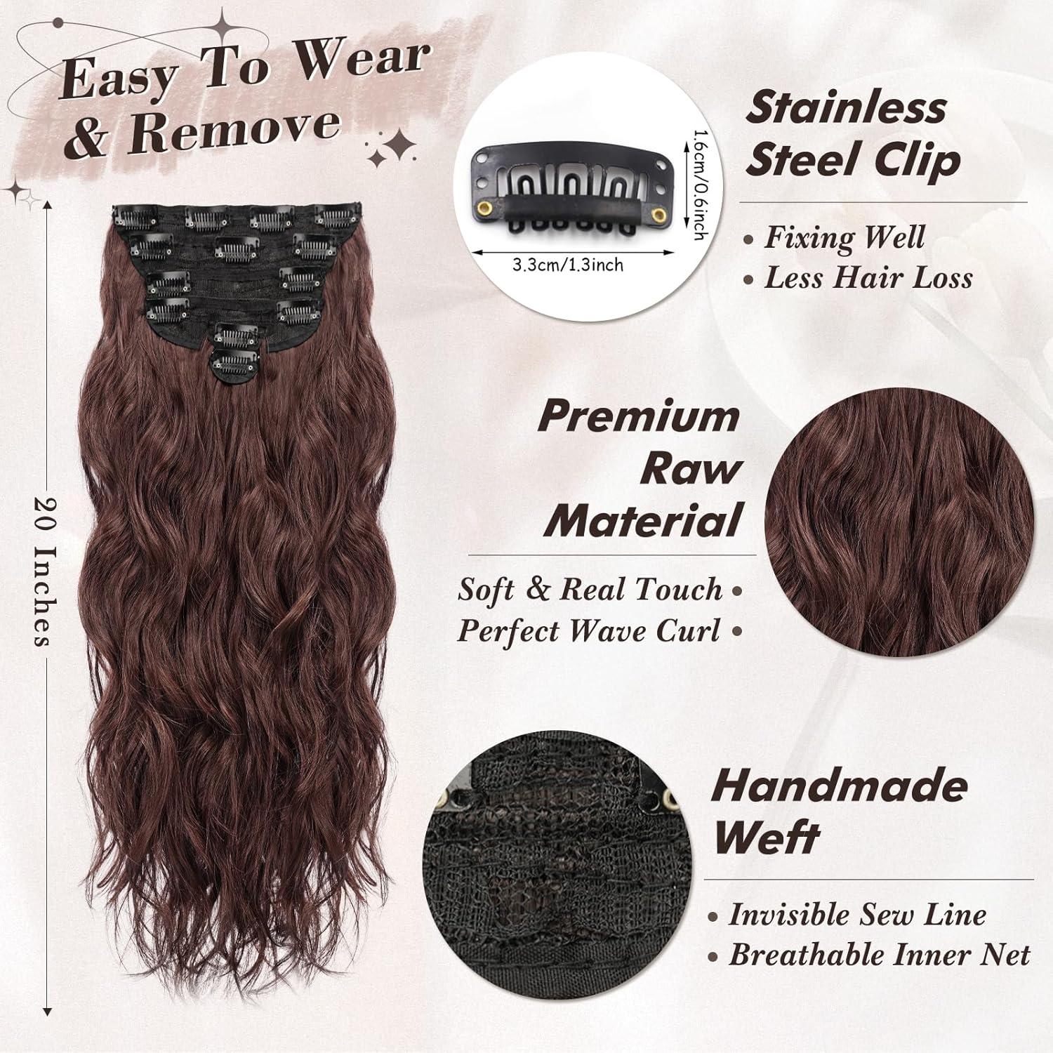 Clip-in Haarverlängerung 50CM Wellig Kastanien Braun 6PCs