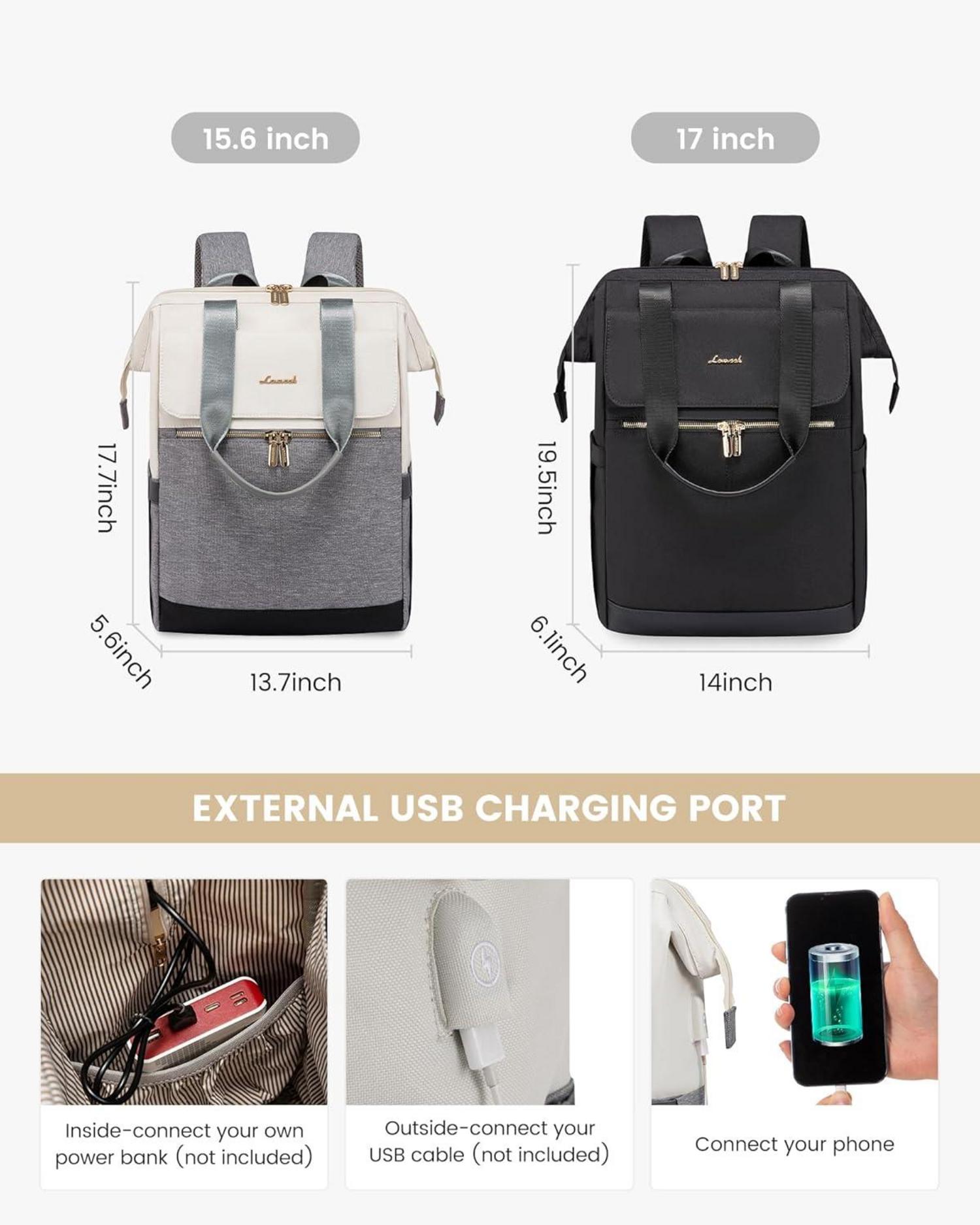 Rucksack Damen klein Laptop Schulrucksack wasserdicht 15,6 Zoll Grau