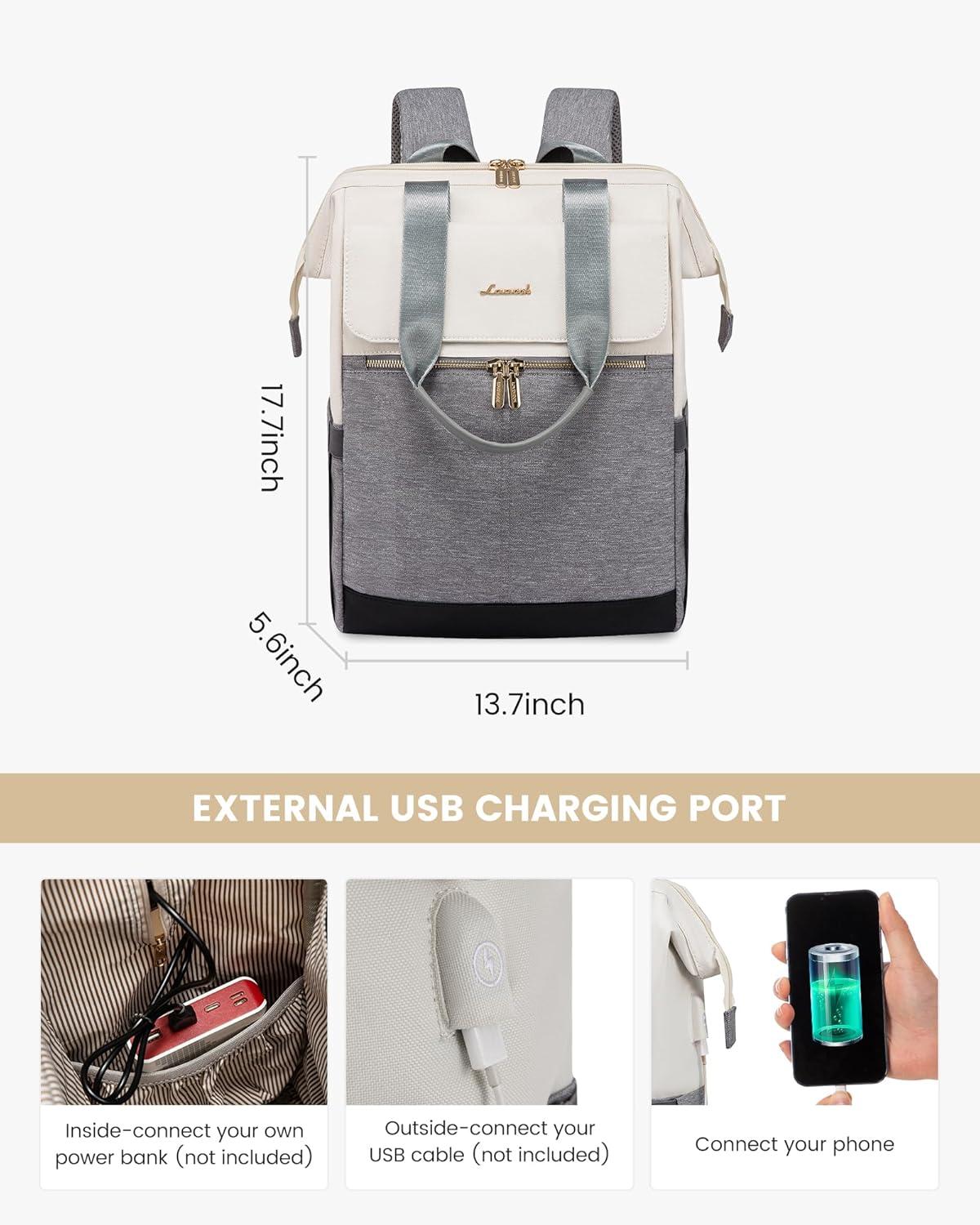 LOVEVOOK Damen Rucksack 2-in-1 Handtasche Laptop Schulrucksack 15,6 Zoll Wasserdicht Grau