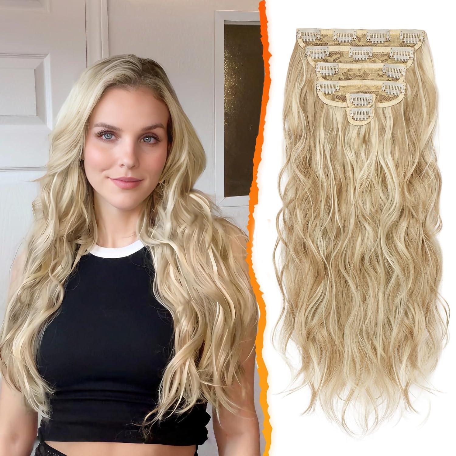 Clip in Haarverlängerung 50cm Blond Wellig 6-teilig