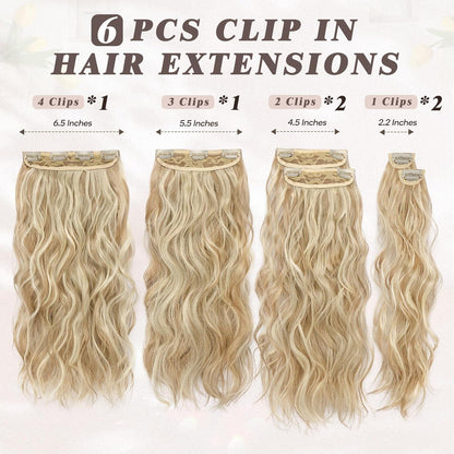 Clip in Haarverlängerung 50CM Blond Wellig 6-teilig