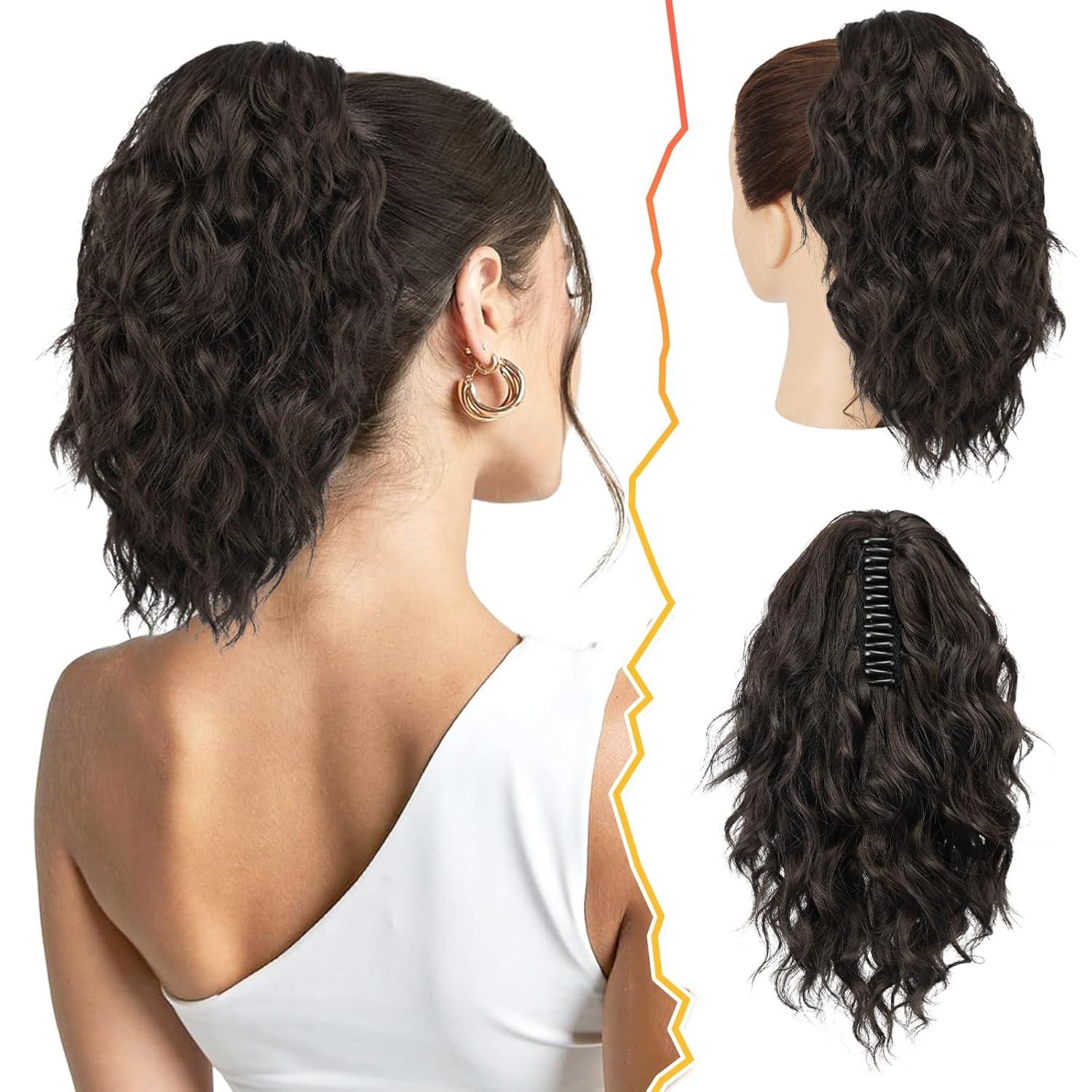 Lockige Pferdeschwanz Haarverlängerung 30CM Synthetik Dunkel Braun
