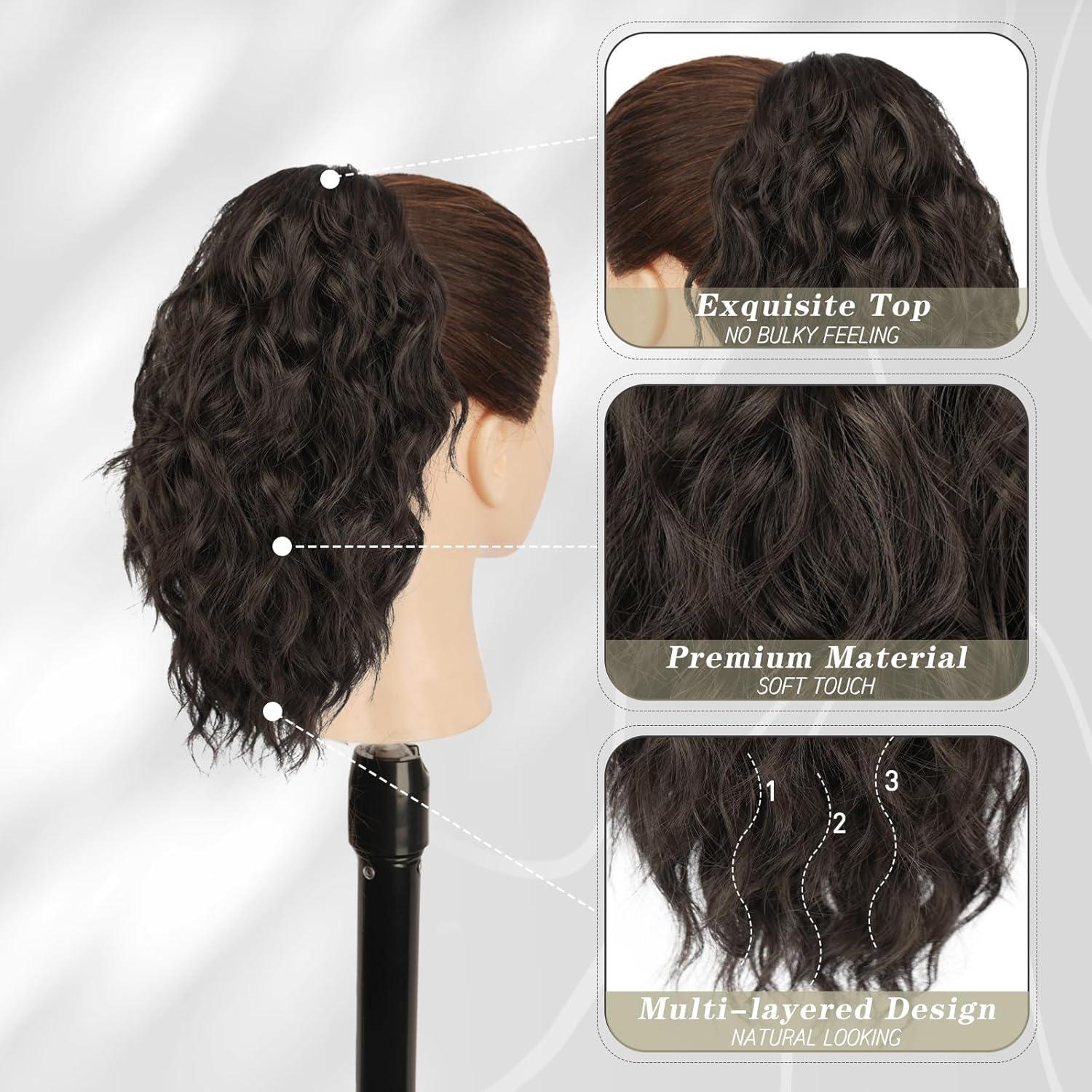 Lockige Pferdeschwanz Haarverlängerung 30CM Synthetik Dunkel Braun