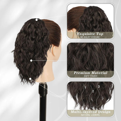 Lockige Pferdeschwanz Haarverlängerung 30CM Synthetik Dunkel Braun