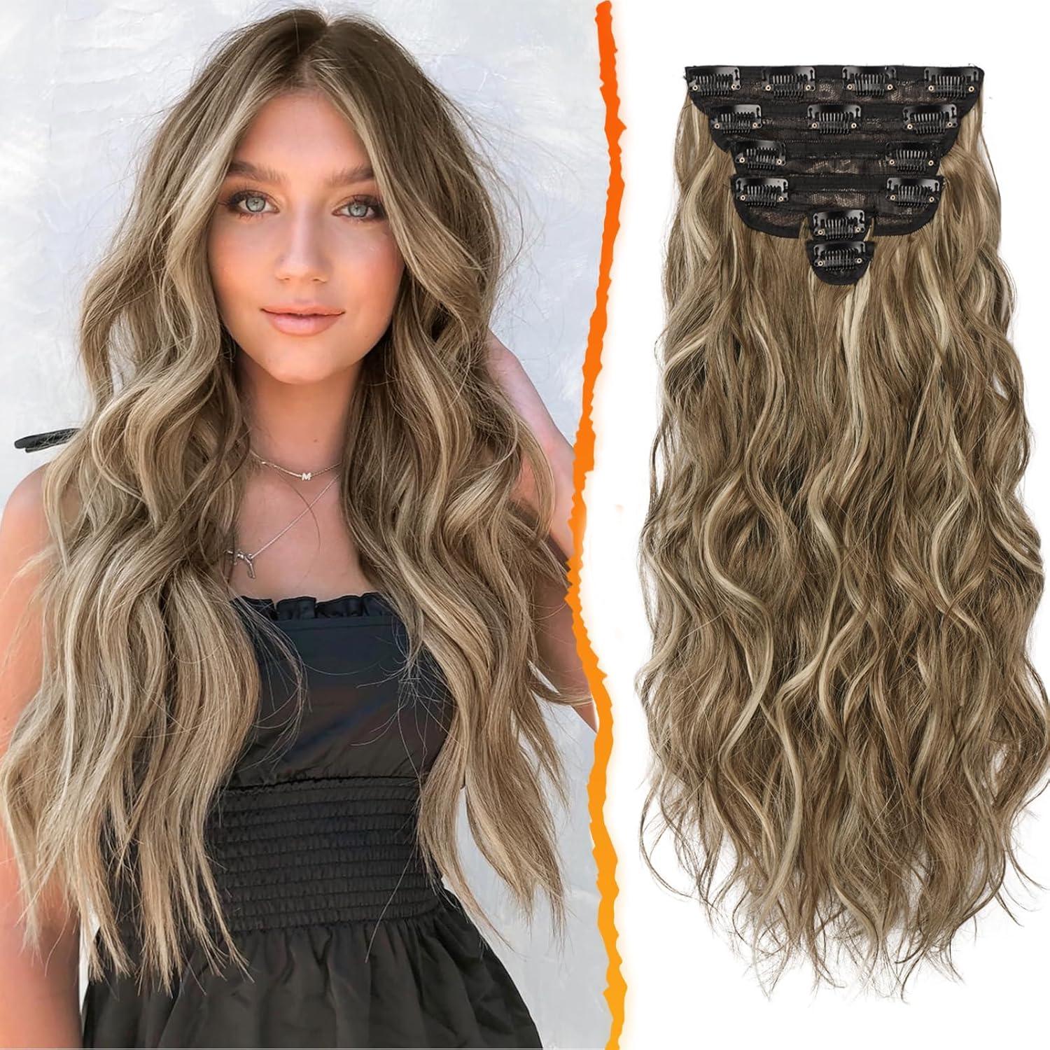 Clip in Haarverlängerung Wellig Highlight Balayage Haarteil 50CM