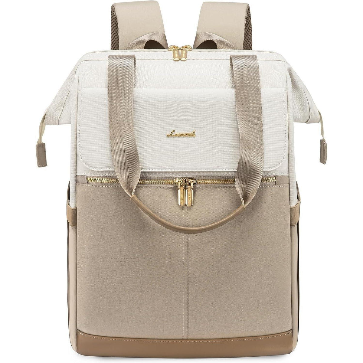 Großer Damen Rucksack wasserdicht mit Laptopfach 17,3 Zoll Beige & Khaki