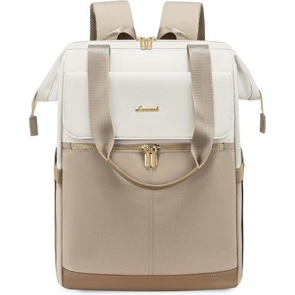 Großer Damen Rucksack wasserdicht mit Laptopfach 17,3 Zoll Beige & Khaki