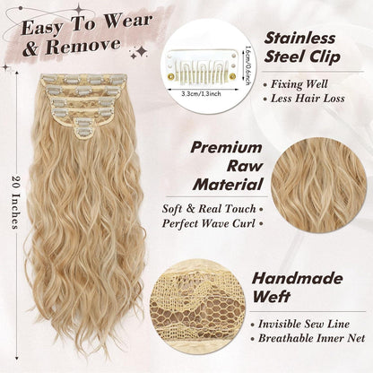 Blonde Clip in Haarverlängerung 50CM Beach-Wave 6-teilig