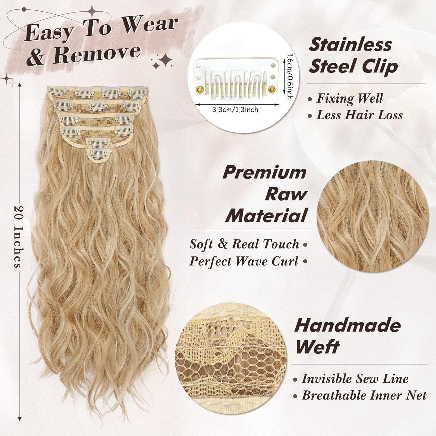 Clip in Haarverlängerung 50CM Lang Wellig Blond - 6PCs