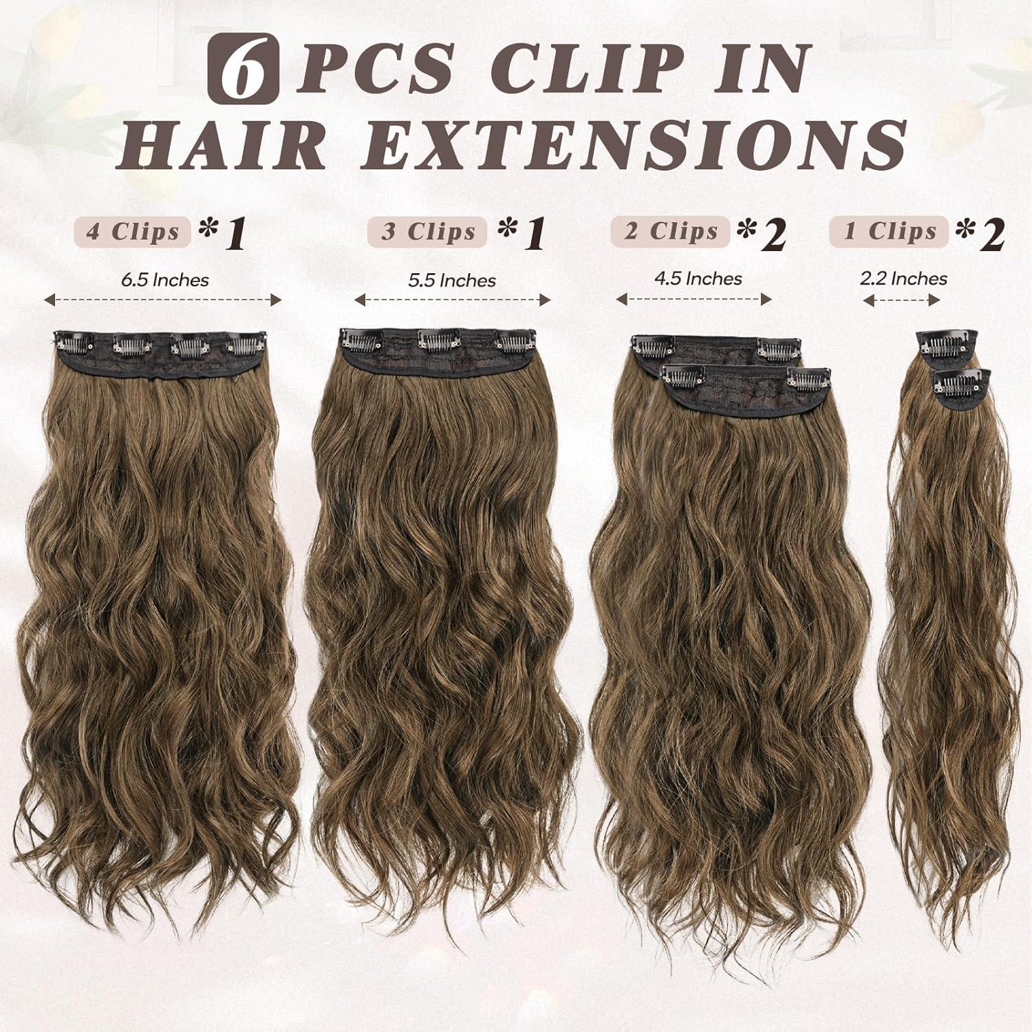 Braune Wellige Haarverlängerung 50CM Lang Clip-In 6PCs
