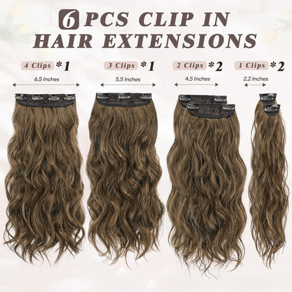 Braune Wellige Haarverlängerung 50CM Lang Clip-In 6PCs
