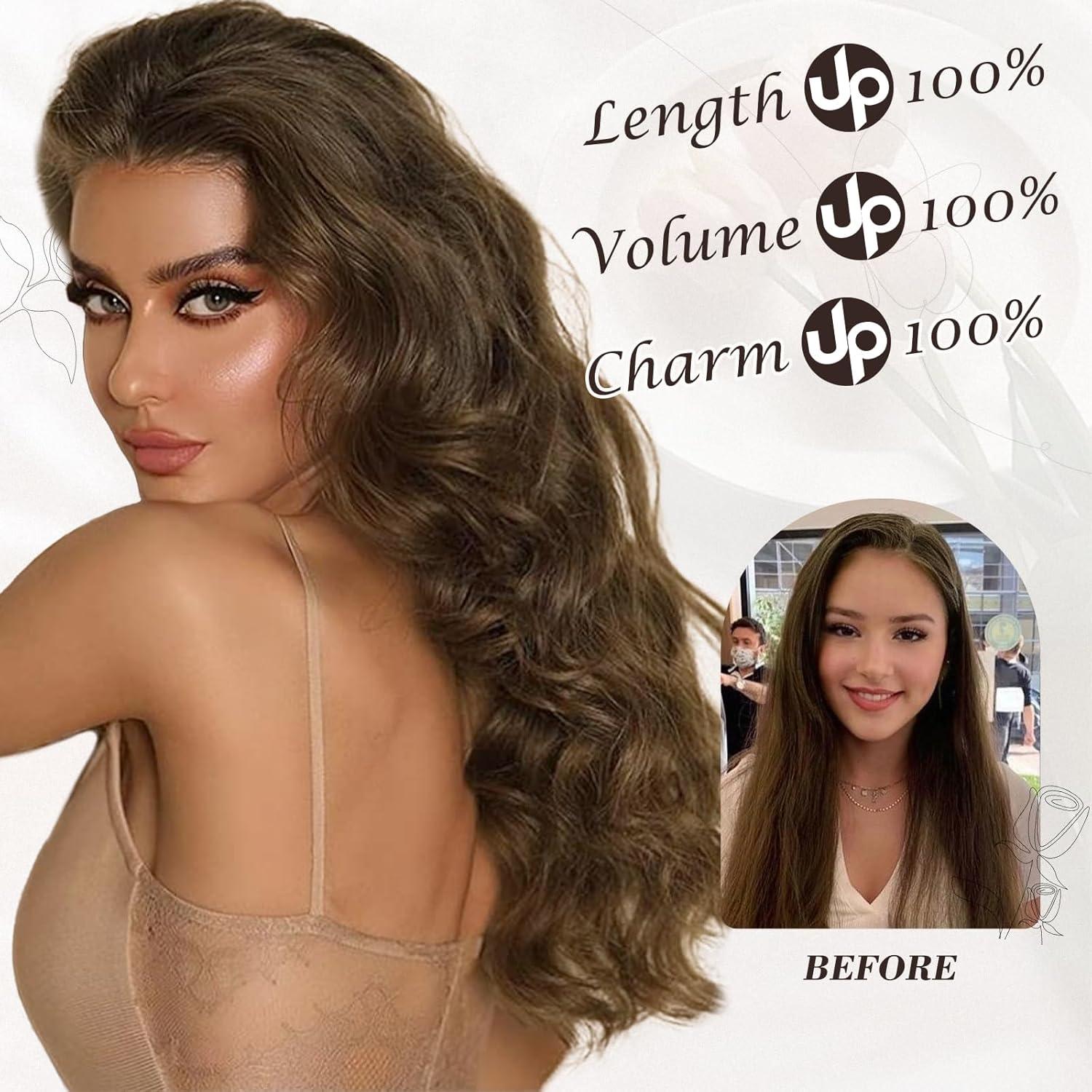 Haarverlängerung Damen 50cm Braun Beach-Wave Clip-In 6-teilig