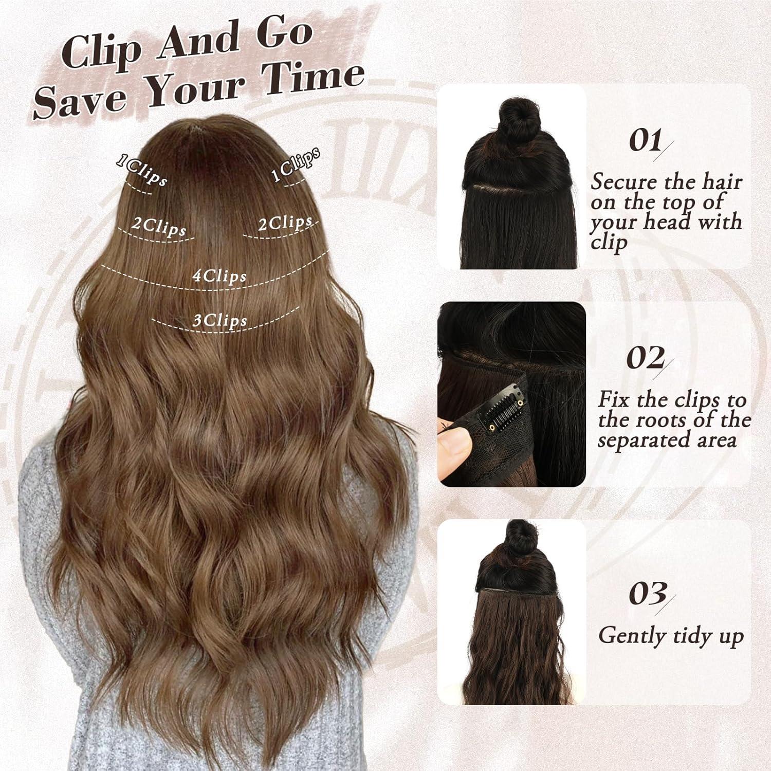 Haarverlängerung 50CM Wellig Braun Clip-in 6-teilig