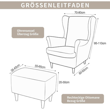 3-teiliger Ohrensessel Überzug Stretch Samt Champagne