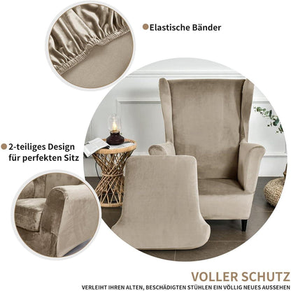 3-teiliger Ohrensessel Überzug Stretch Samt Champagne