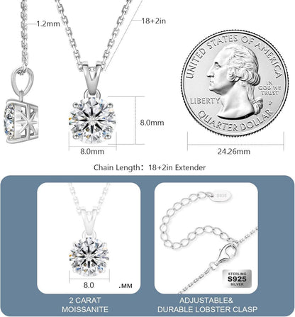 KRKC&CO Moissanite Kette 925 Silber Anhänger 2 Karat VVS1 D 45+5cm